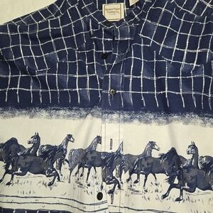 Navy and White Horse Pattern Dress Shirt